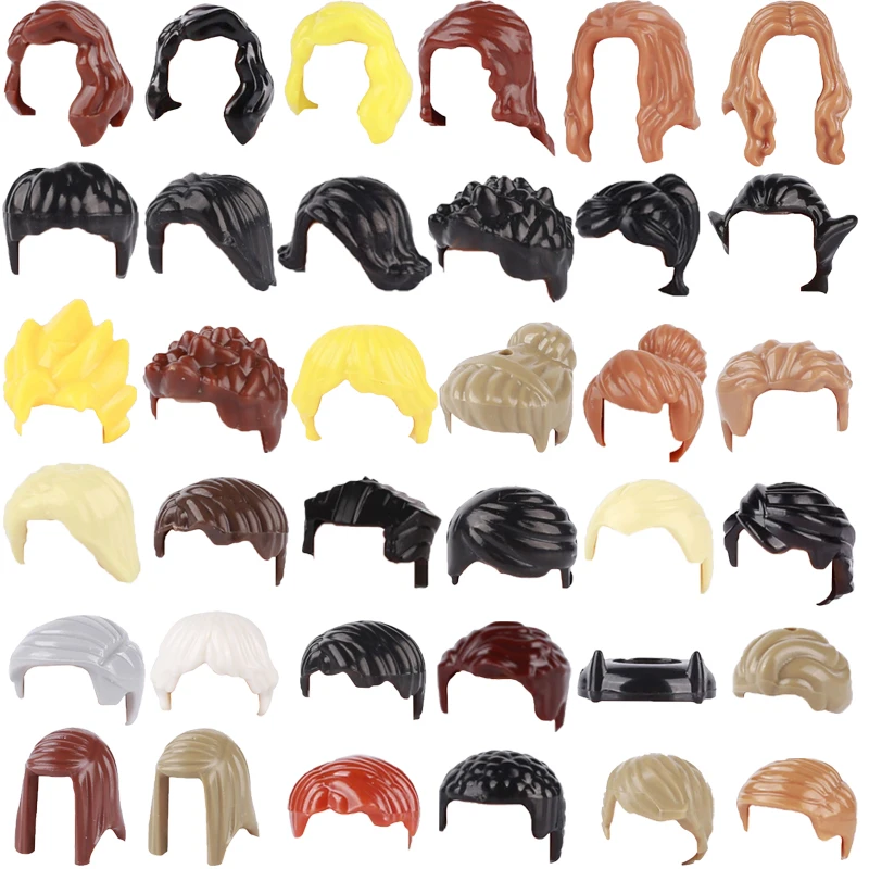 MOC City Blocks Body Parts People Hair Creative Accessories Brown Black Gold White Short  Long Hair Mini Brick Toy Gift DIY K028