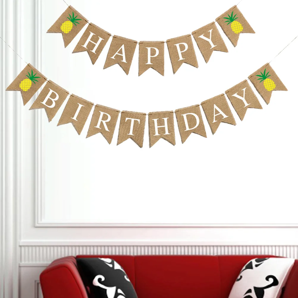 

Swallowtail Burlap Banner Garland Birthday Pineapple Flag Linen Rustic Bunting Hanging Wall Window DIY