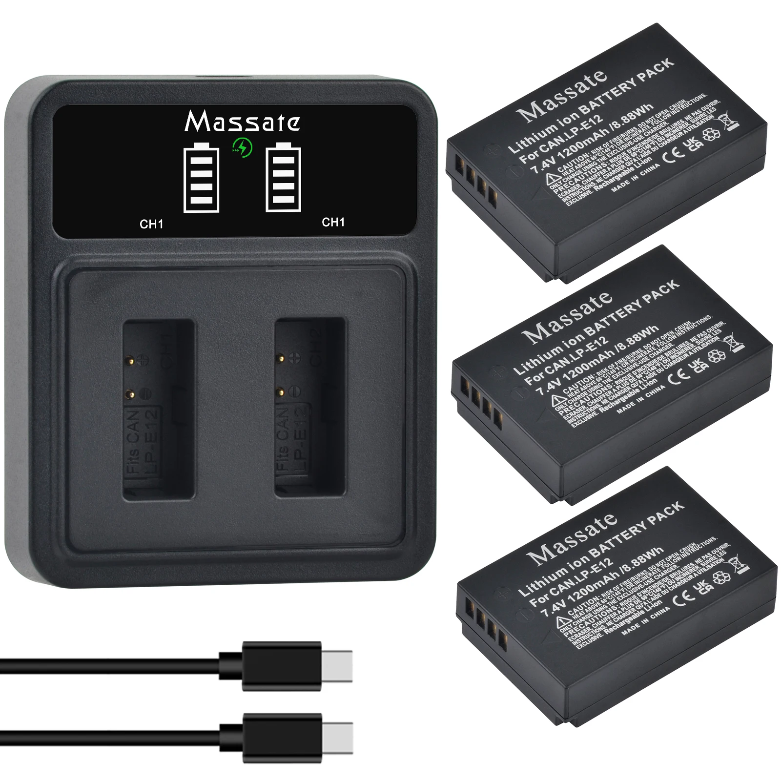 

Massate LPE12 LP-E12 LP E12 Camera Battery +Dual USB Charger for Canon EOS M50 M10 M100 M200 100D M6 Mark II Kiss X7 Rebel SL1