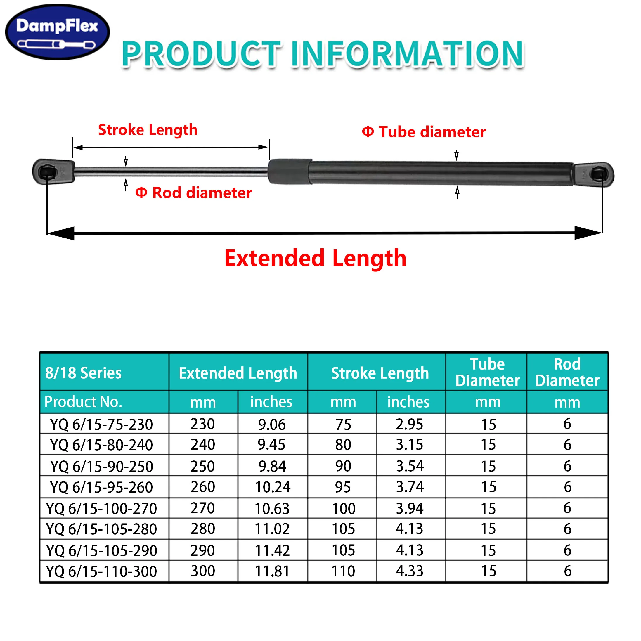 1PC 200N 230-300mm Universal Gas Spring Nylon End Fitting Lift Supports Trunk Tailgate Replacement Gas Struts Shock Absorber