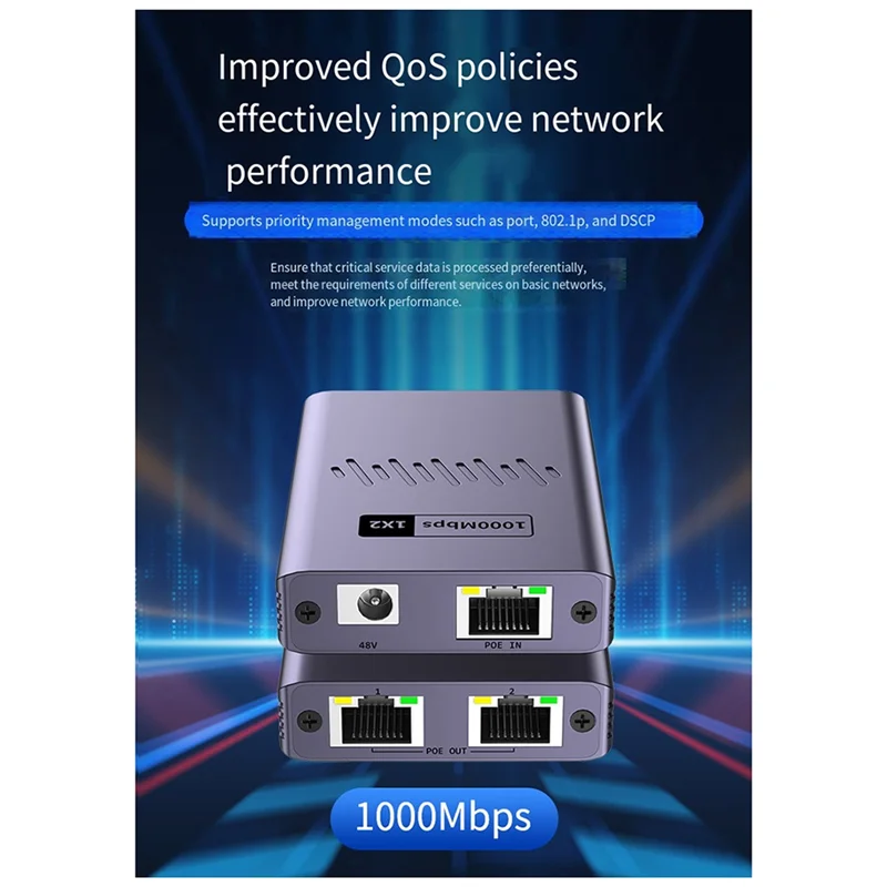 POE Network Cable Splitter 1 To 2 Gigabit Network Splitter Simultaneous Network Three-Way Transfer Network Switch-AAAE