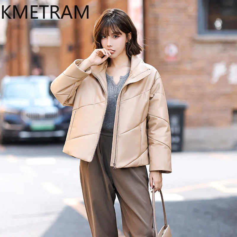 100% シープスキンダウンコート女性ルーズショート本革フグジャケット 2025 冬服女性アウター Куртка Женская