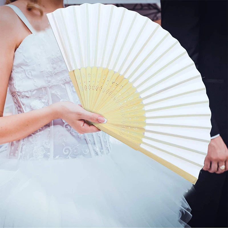 12Pcs White Foldable Paper Fan Portable Chinese Bamboo Fan Wedding Gifts For Guest Birthday Party Decoration Kids Painting