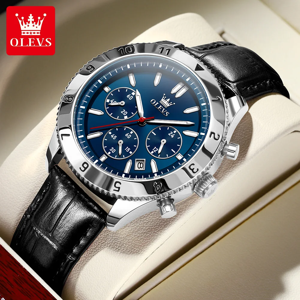 

OLEVS TY711 Mens Watch Original Classic Fashion Quartz Wristwatch Chronograph Waterproof Luminous Leather Srap Automatic Date