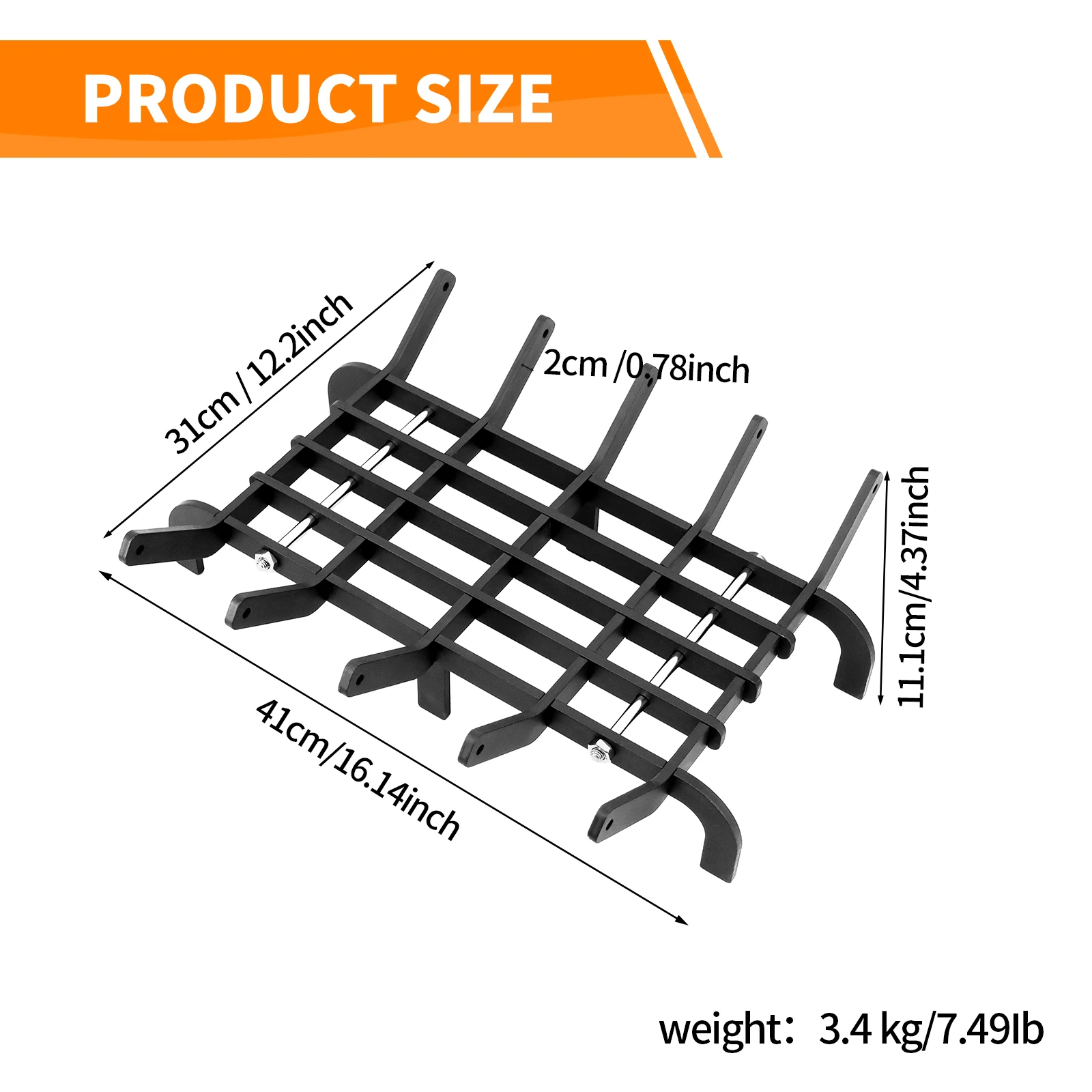 벽난로 통나무 창살 6개의 다리가 있는 벽난로 창살 견고한 분말 코팅 강철 막대 통나무 장작 굽기 랙 홀더