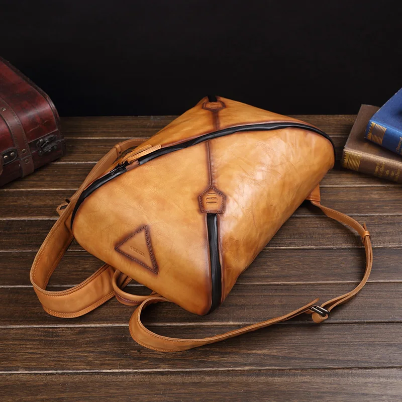 New Vintage Leather Men\'s Backpack Men Laptop Bag Fashion Male Travel Backpacks Casual Computer Bag Hit Color Trend School Bags