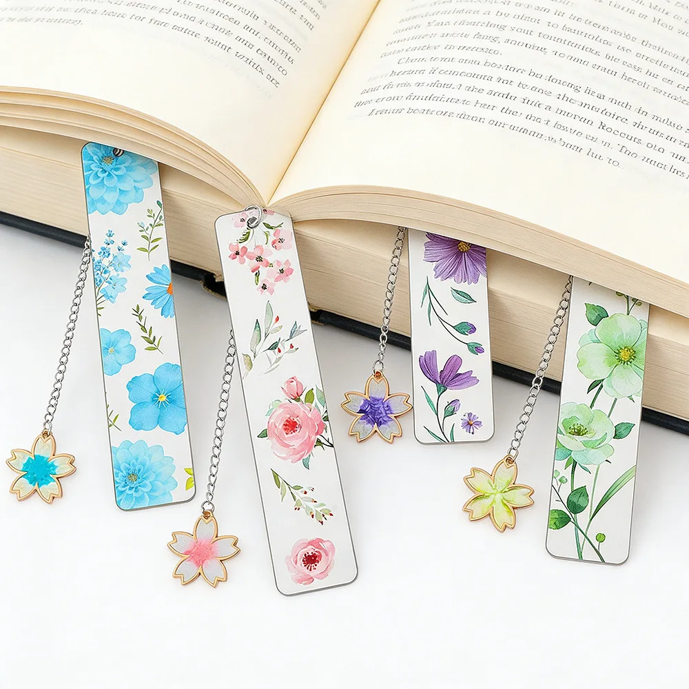 Metal Bookmark Floral Watercolor Book Mark Flower Tassel Page Marker Elegant Reading Gift Stationery Supply Student Book Clip