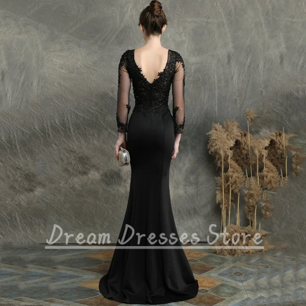 Klassisches schwarzes Kleid für die Brautmutter mit Applikationen, elegantes V-Ausschnitt, maßgeschneidertes Meerjungfrau-Perlenkleid für Hochzeit, Party, Event, Gast