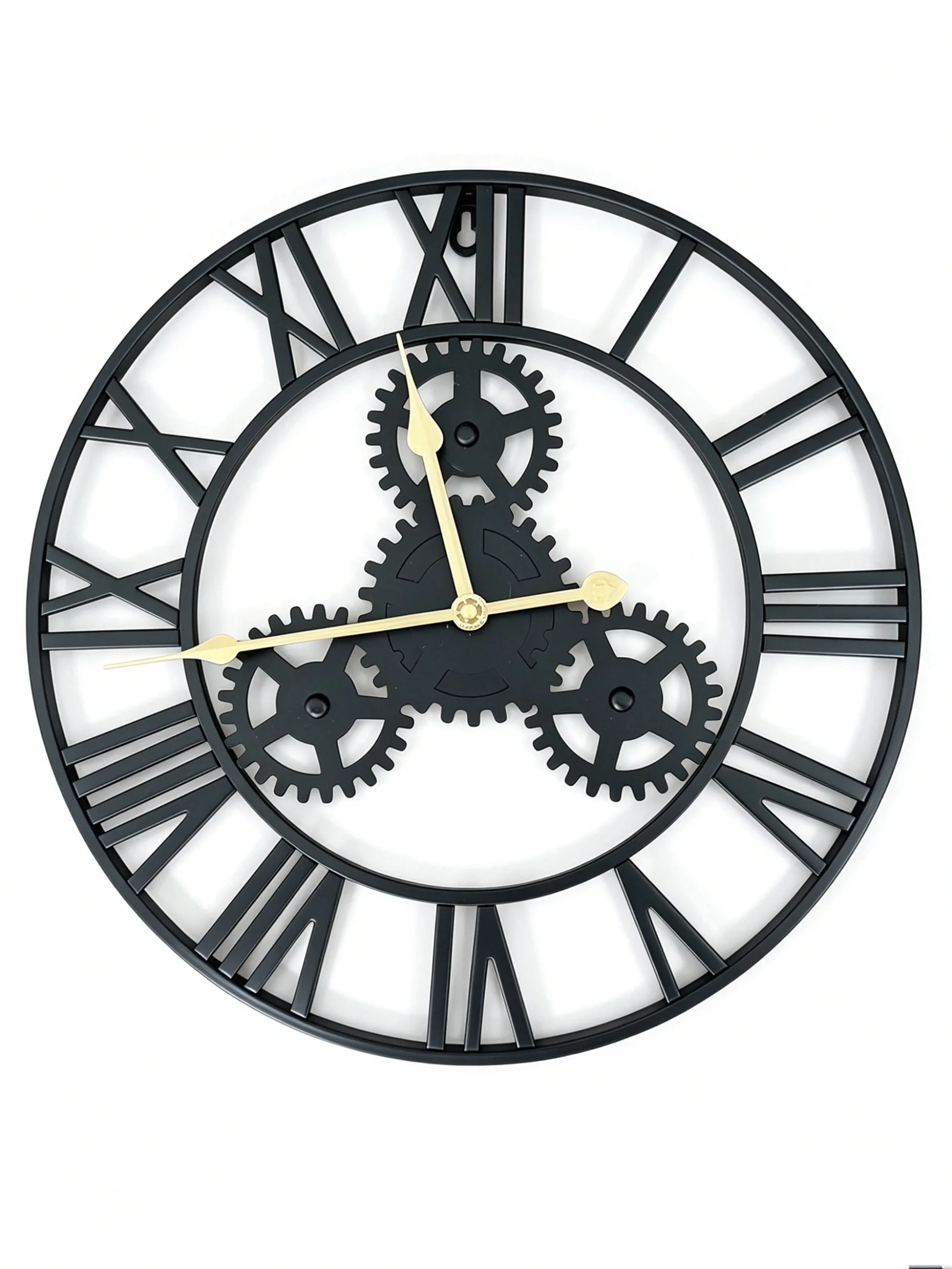 Metal Vintage Style Clock Home Living Decor Industrial Style Roman Numerals Iron Skeleton Gear Wall Clock Silent Large Clock
