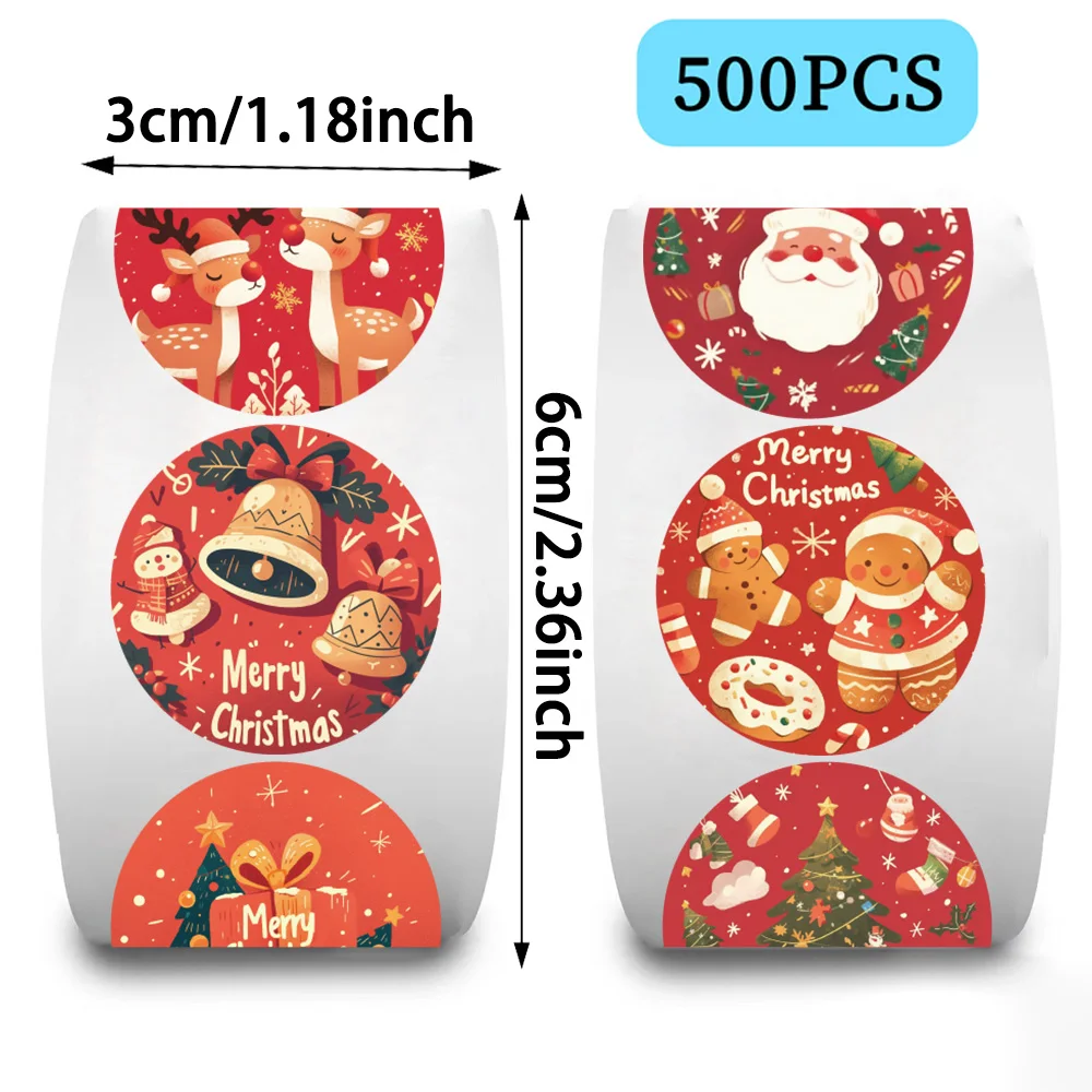 500pcs Christmas Red Cartoon Stickers Roll for Envelope Encourage Praise Reward Student Work Sealing Label Toys Decals