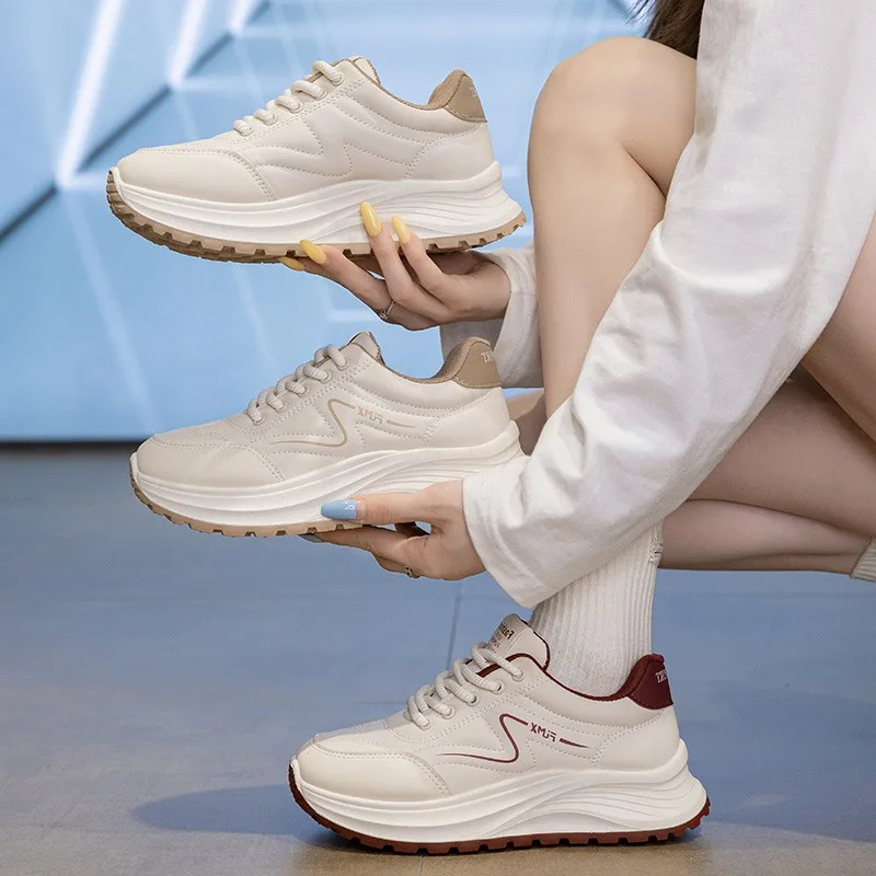 Fashionable New Round Toe Comfortable Thick Soled Women's Shoes Popular in Spring Autumn Elegant Lace Up Sports Leisure Shoes