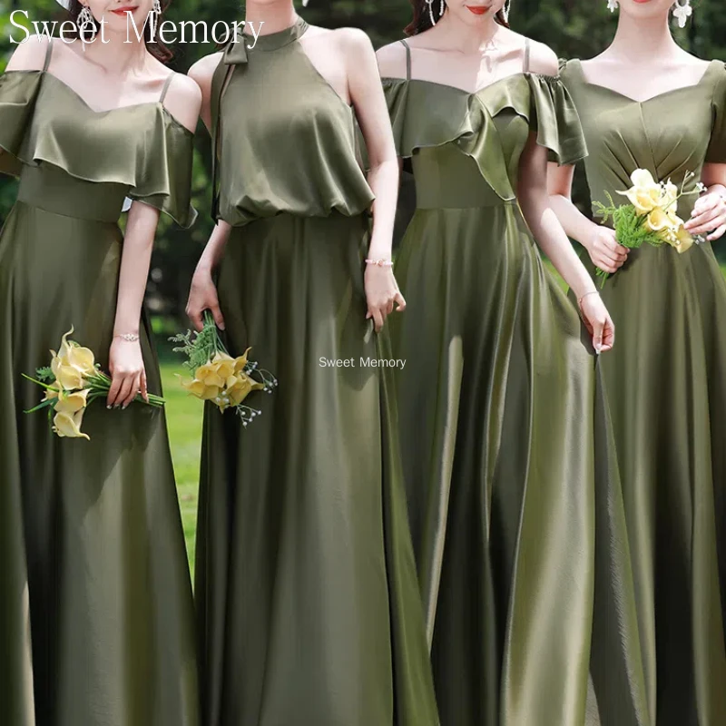 F2138 Customized Green Satin Bridesmaid Dresses Sweet Memory A-Line Birthday Graduation Gown Bride Sisters Wedding Party Dress