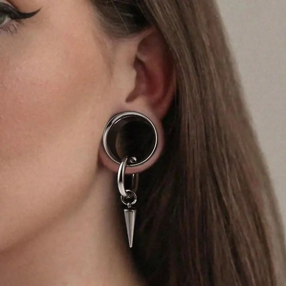0g-1" 316 Edelstahl Doppel-Trompetenform mit spitzem Kegel, verlängerter Ohrclip-Tunnel-Plug, Körperschmuck, 2 Stück – Detail 4