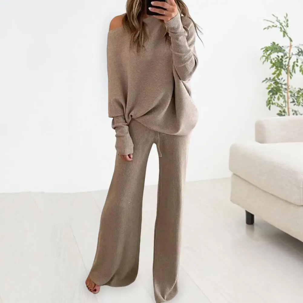 2023 Autumn Women Knitted Suit Loose Knit Women\'s Pantsuit Solid Warm Long Sleeve Casual Soft Sweater Sets for Women 2 Piece New