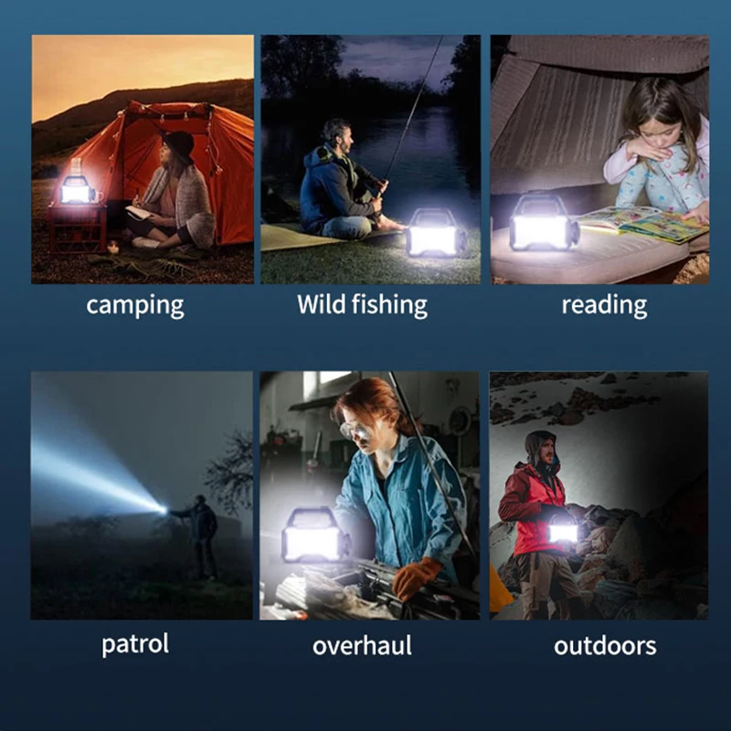 Portable Solar Lanterns Solar Powered Charging Bank Searchlight Outdoor Strong Light Flashlight Hand Lamp with COB Side Light