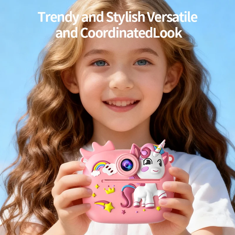 كاميرا طباعة فورية ملونة خضراء لطيفة مع بطاقة SD كاميرا طباعة فيديو صغيرة مع ورق صور هدية للأولاد والبنات