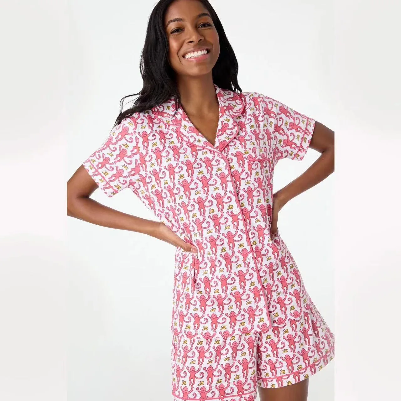 Suéter corto para mujer, cárdigan, cseta, pijama estampado básico, conjunto de ropa uesa para el ar de verano, Materi...