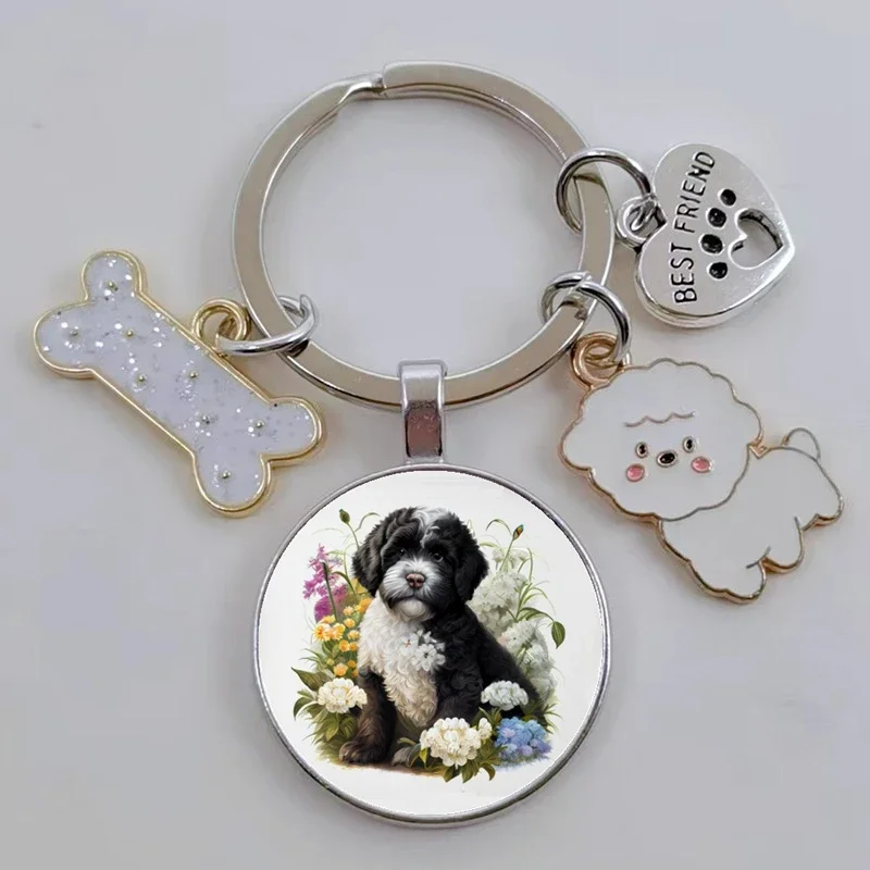 Cute Pet Dog Keychain Best Friend Dog Glass Keychain Gift Key for Dog Lovers, DIY Keychain