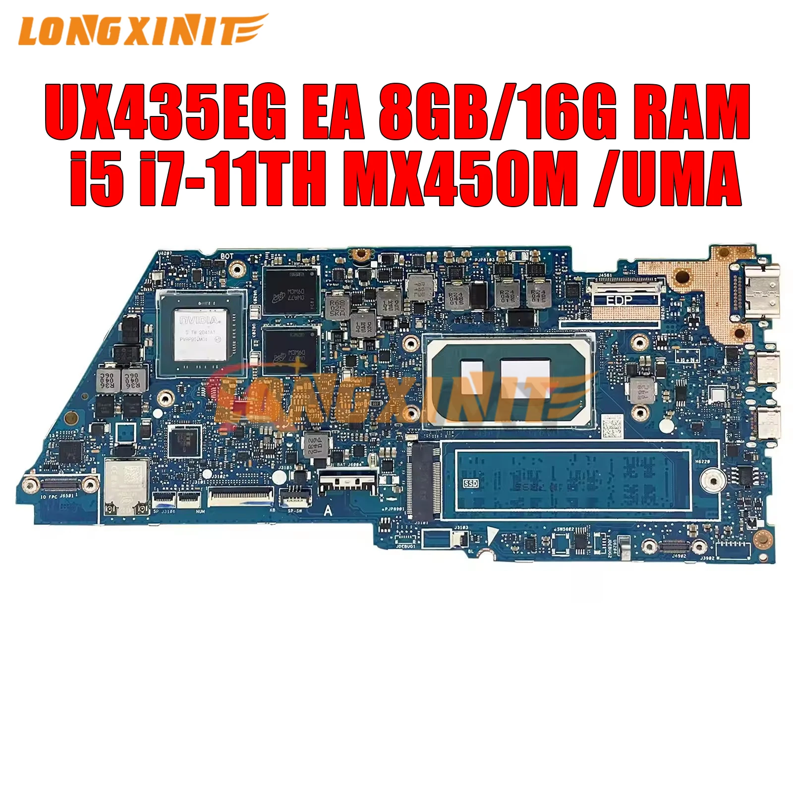 

UX435EG EA Laptop Motherboard For ASUS Zenbook 14 UX435 UX435EA UX435EAL UX435EGL.I5-1135G7 I7-1165G7 16GB/8GB-RAM MX450 V2G