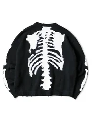 Pulôver japonês vintage não Kapital Hirata Bone Skeleton para homens e mulheres suéter de malha com gola redonda