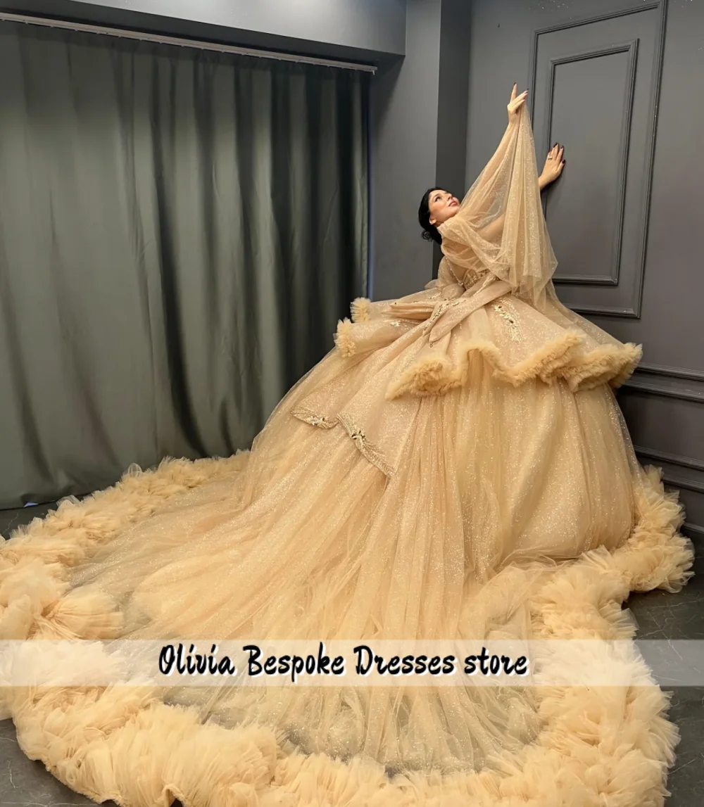 샴페인 튤 15세 퀸시에라 드레스 2026 오프숄더 비즈 장식 멕시코 생일 무도회 드레스 맞춤 제작