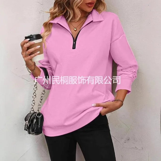 Damska bluza z długim rękawem i krótkim zamkiem błyskawicznym, modny sweter damski