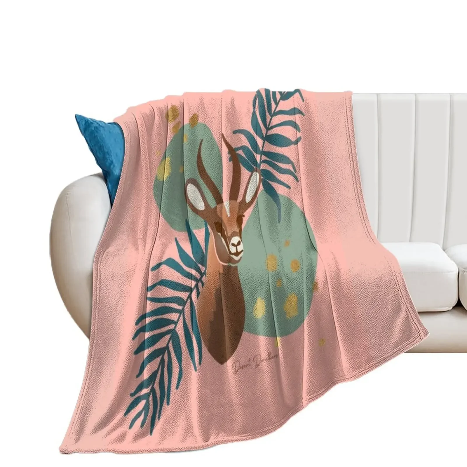 Arabian Gazelle in Teal, Pink and Gold Throw Blanket Shaggy Summer Beddings Decorative Throw Sofa Blankets