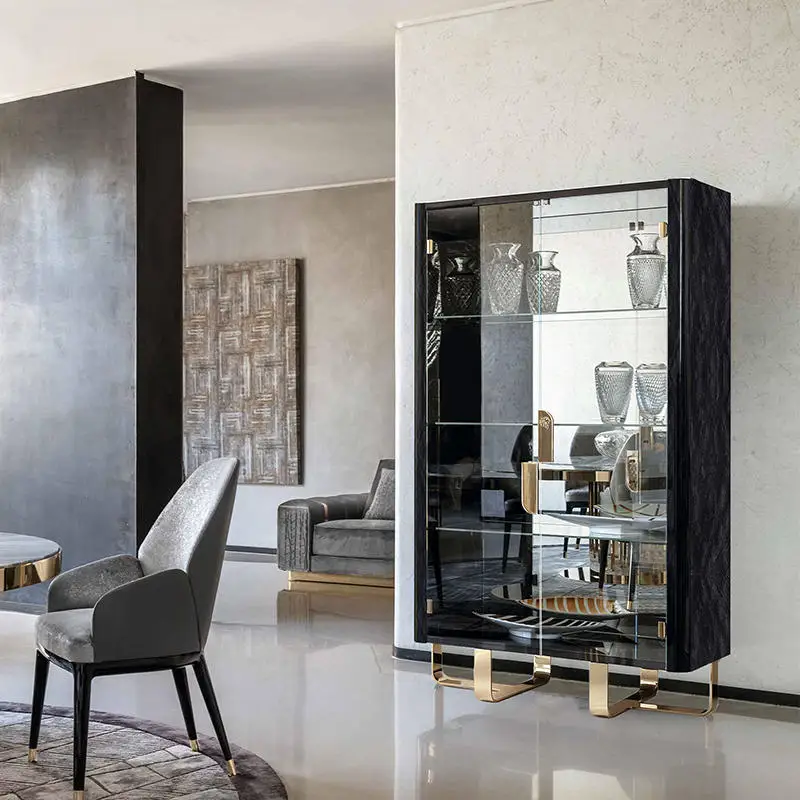 

Italian light luxury glass wine cabinet dining room against the wall floor wine cabinet stainless steel home living room storage