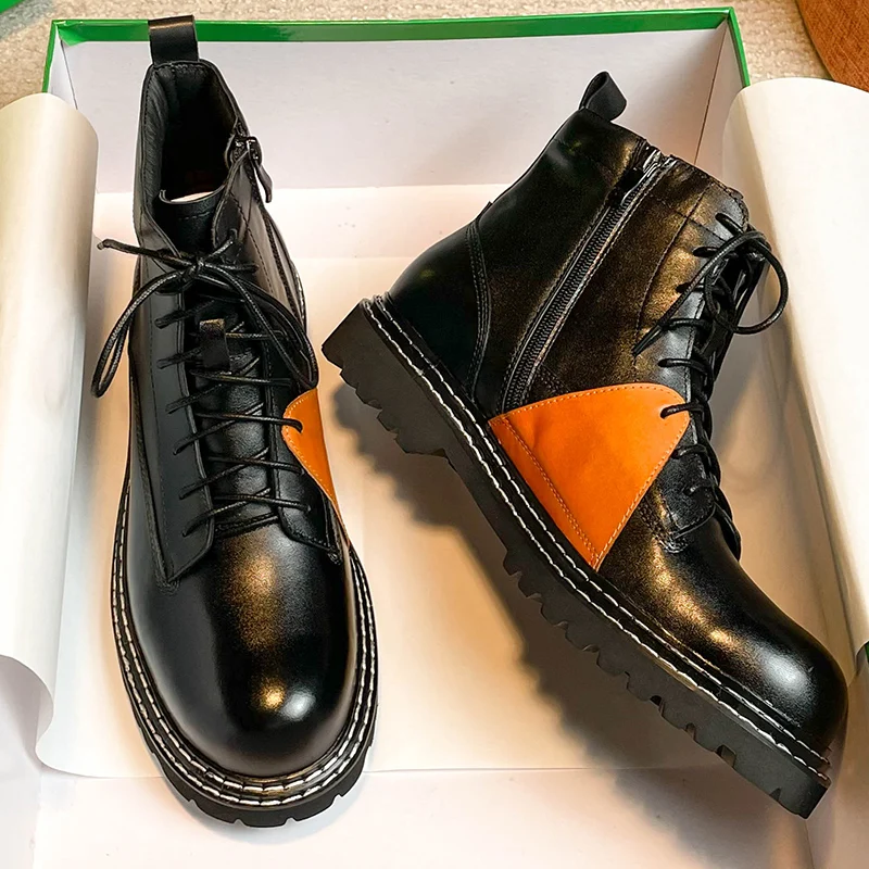 

Men's Workwear Style Autumn and Winter Genuine Leather Thick Sole Motorcycle Short Boots High Men's Boots 2023 New Trend