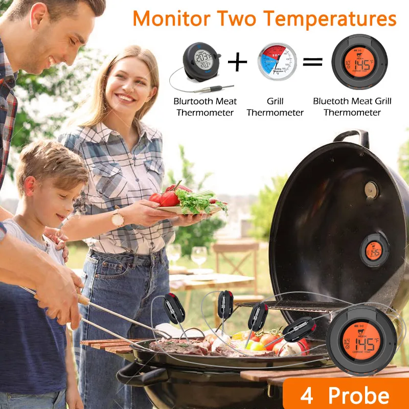 Wireless Meat Thermometer Digital Bluetooth Instant Read Indoor Outdoor For Cooking Food BBQ Grill Oven Smoker Support 2/4 Probe