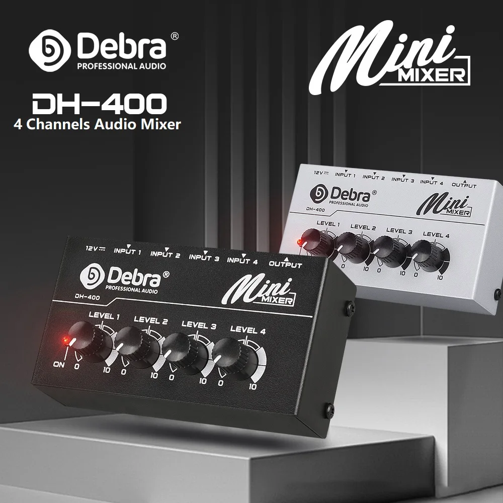 Debra DH-400 Professional 4 Channels Mixing Console Digital Audio Mini Mixer Stereo for DJ Live Streaming Karaoke Small Stage