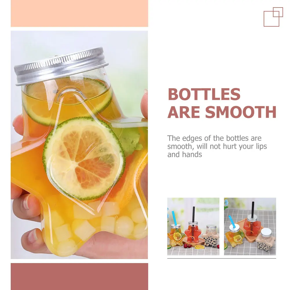 

6pcs Cold Drink Bottle Transparent Plastic Juice Beverage Containers Creative Star Shape Design Outdoor Portable Dessert Shop