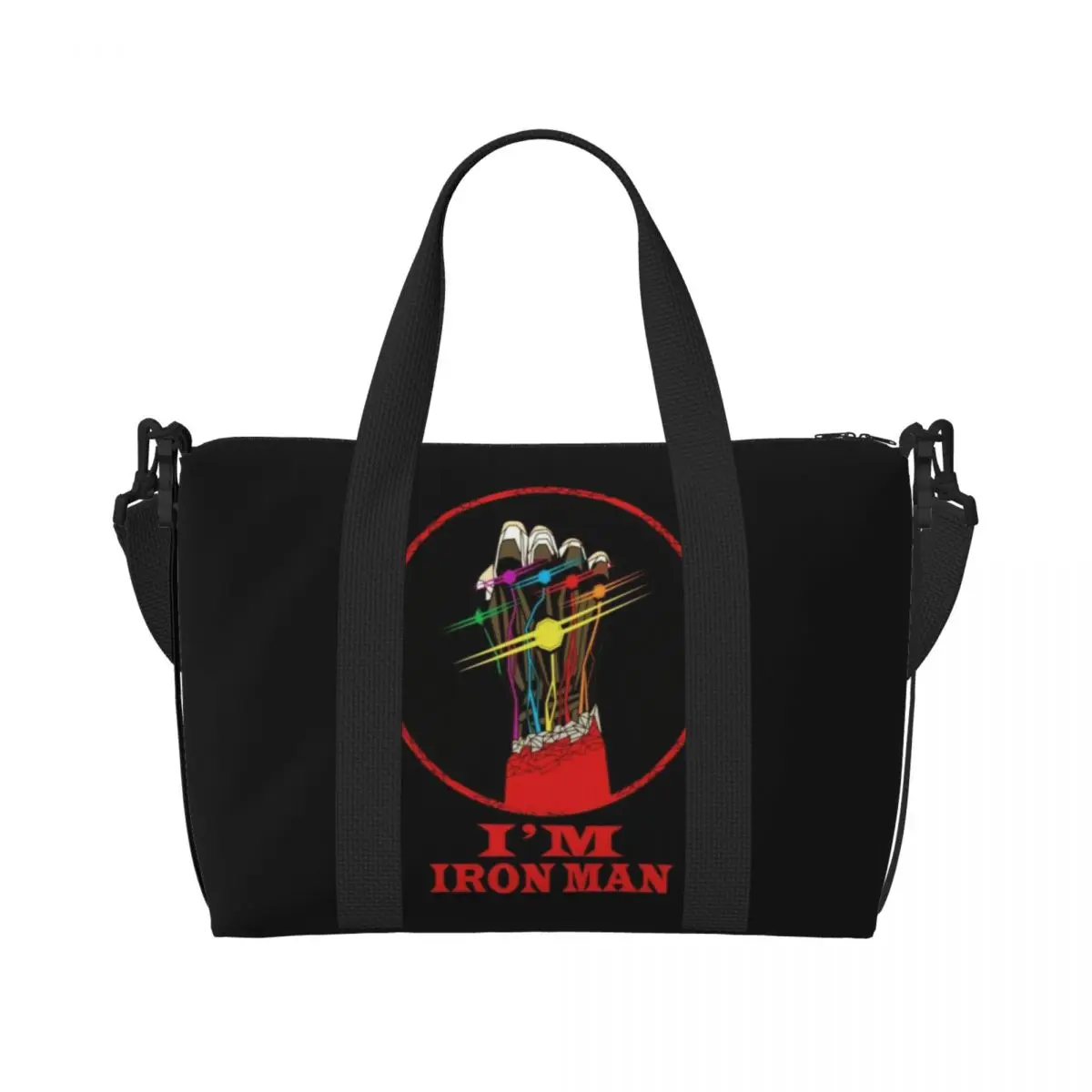 

Custom Large I Am Iron Man Tote Bag for Women Superhero Shopper Shoulder Gym Beach Travel Bag