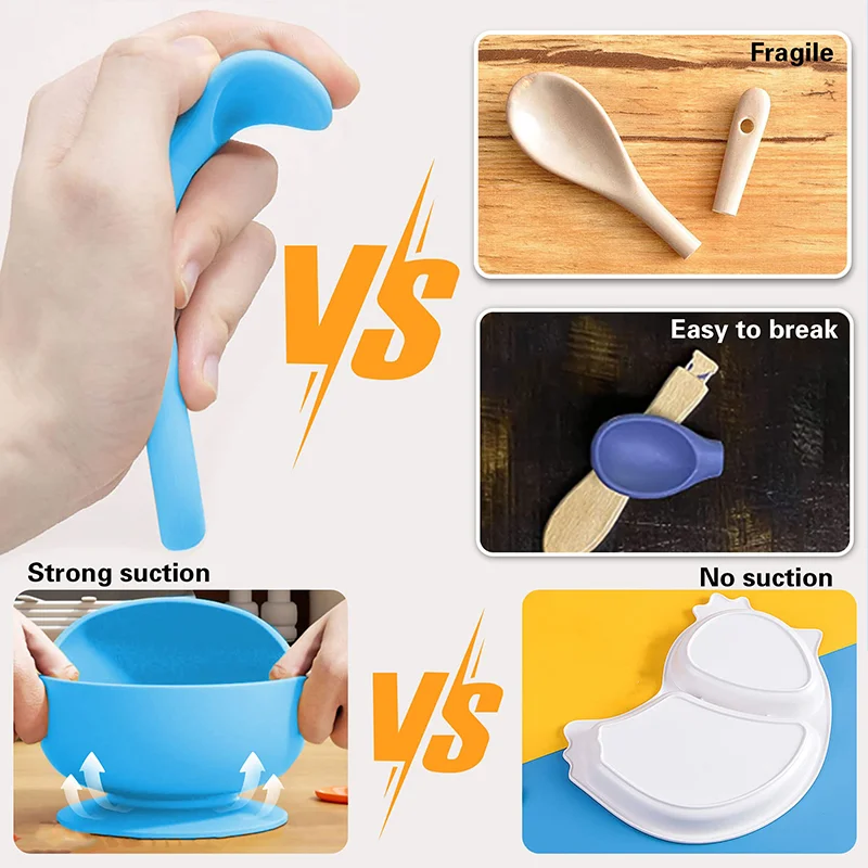 2Pcs Silicone Bowl Food-grade Silicone Suction Cup Children's Bowl Kitchen Baby Feeding Bowl Set  Anti-skid Kids Dishes BPA Free