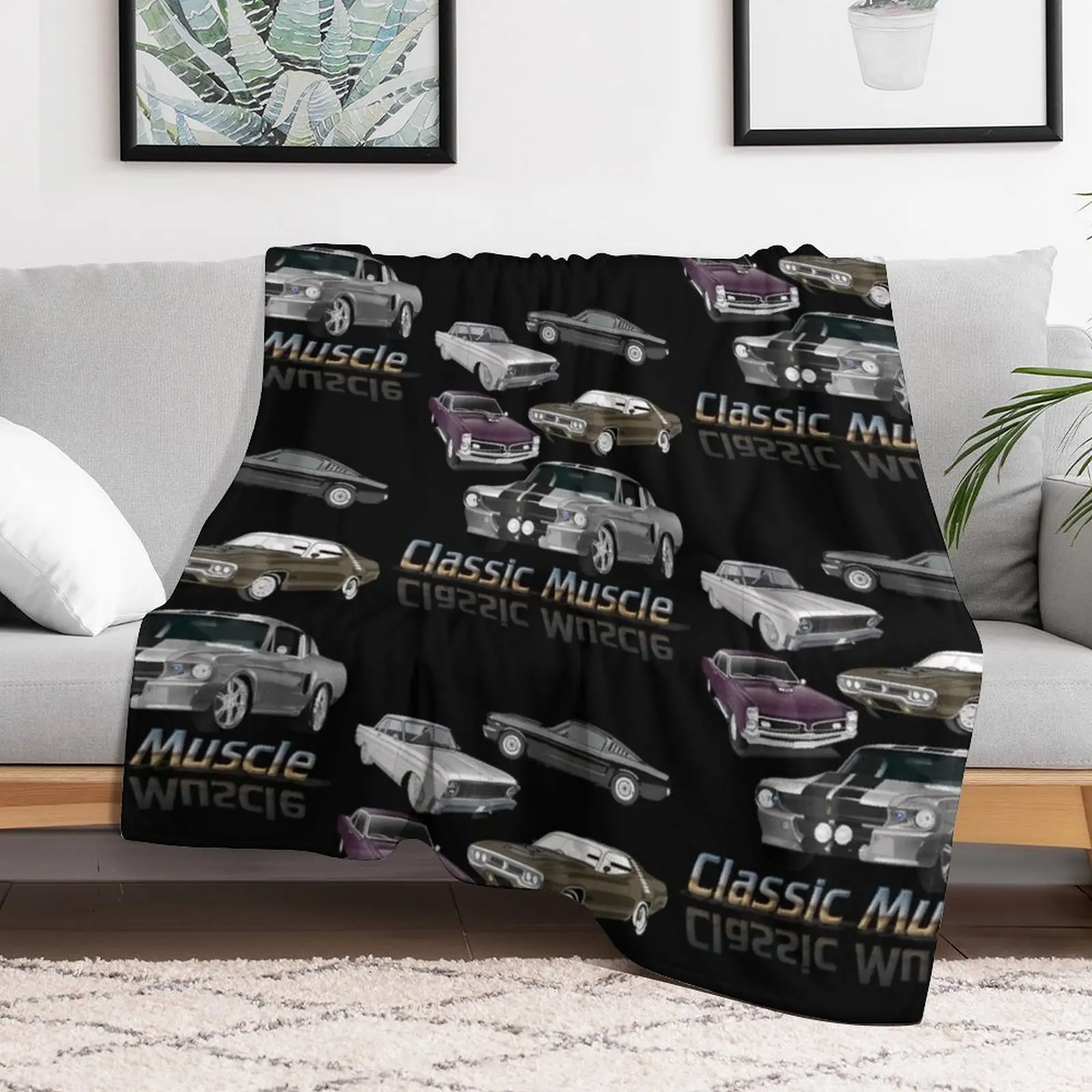 Classic American Muscle Cars Vintage Gift Throw Blanket Cozy Sofa Blanket for TV Watching Napping