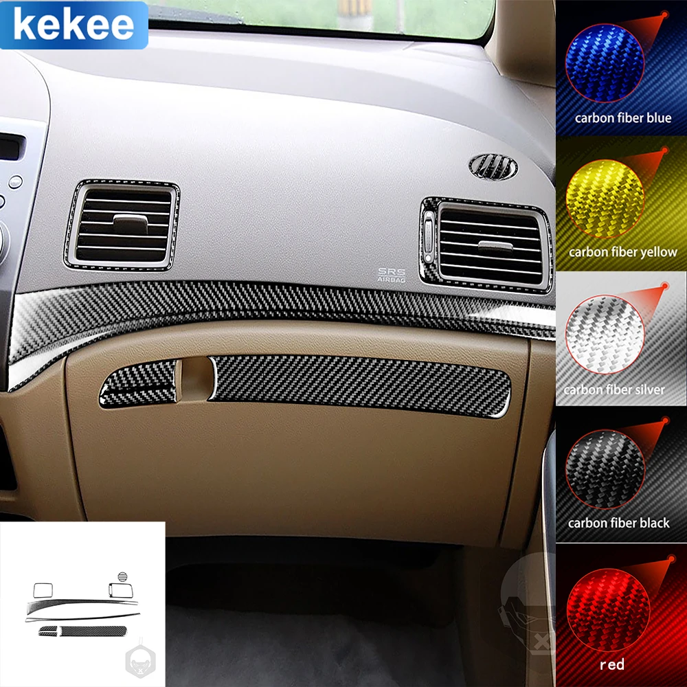 For Honda Civic 8 8th Gen 2006-2011 Dashbaord Glove Box Handle Trim Strip Set Real Carbon Fiber Sticker Car Interior Accessories