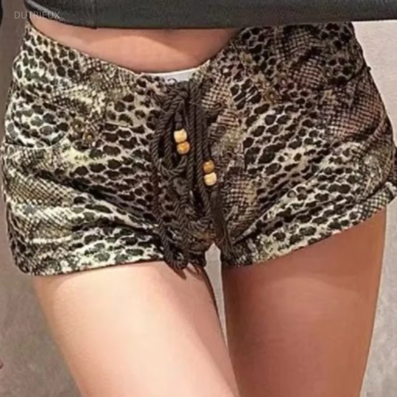 Y2k Clothes Shorts Mujer Leopard Vintage Sexy Spring Summer Women Pants Bandage Japanese Style Pantalones Cortos