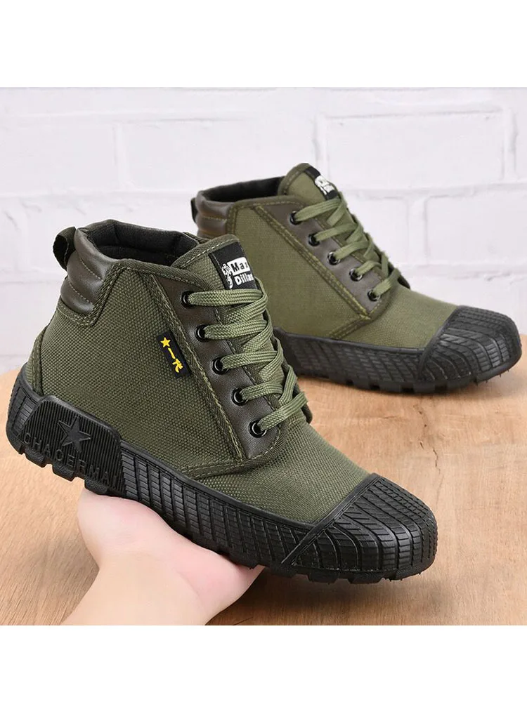 

Износостойкие рабочие ботинки из холщовой ткани для мужчин, противоскользящие, дышащие, для защиты труда, удобные, с резиновой подошвой