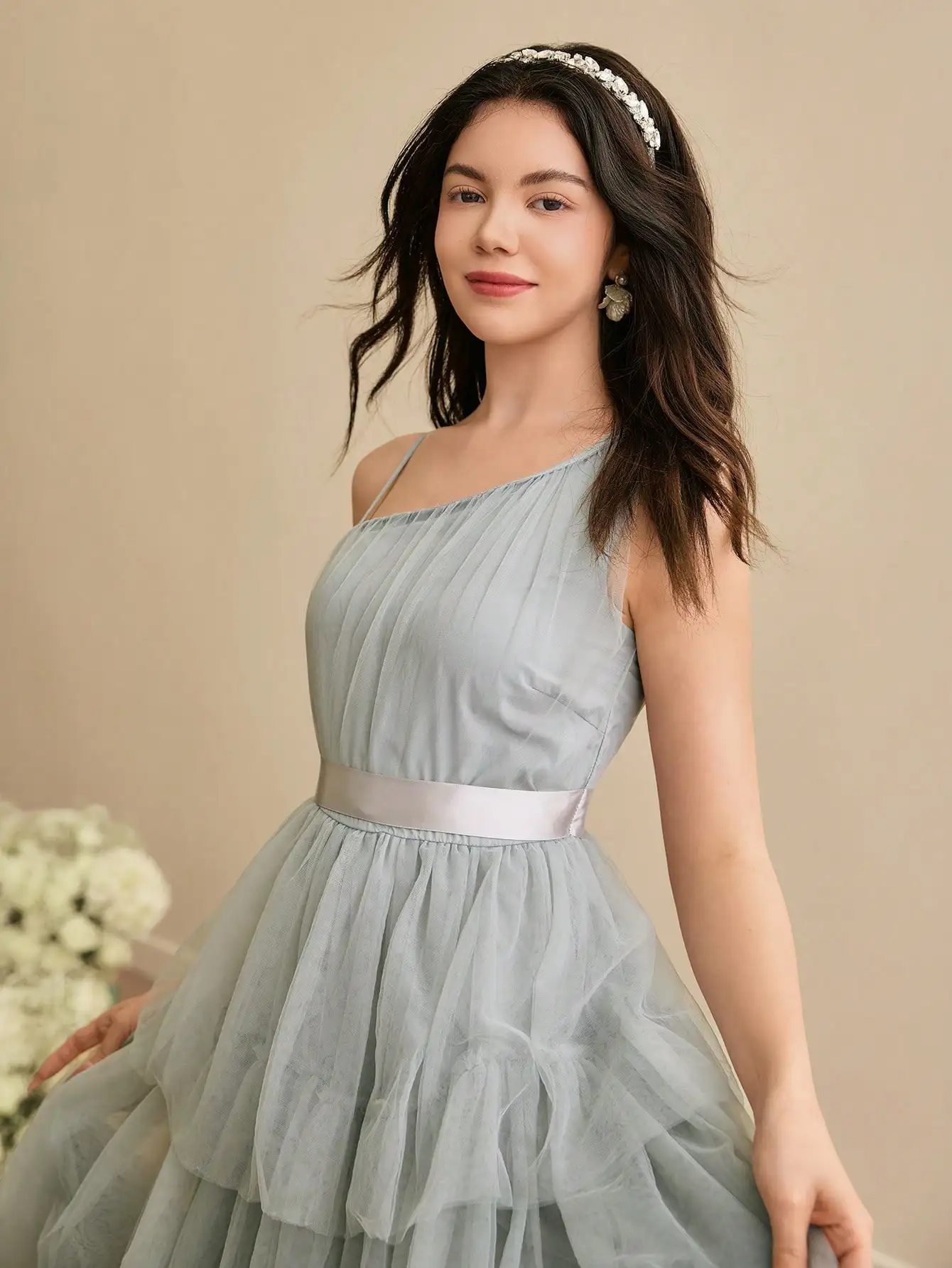 

Элегантное многослойное тюлевое платье на одно плечо для подружек невесты на День святого Валентина