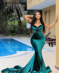 Charming Green Velour Mermaid Evening Dresses For Women 2024 Sweetheart Birthday Party Prom Dress Elegant Luxury Vestidos