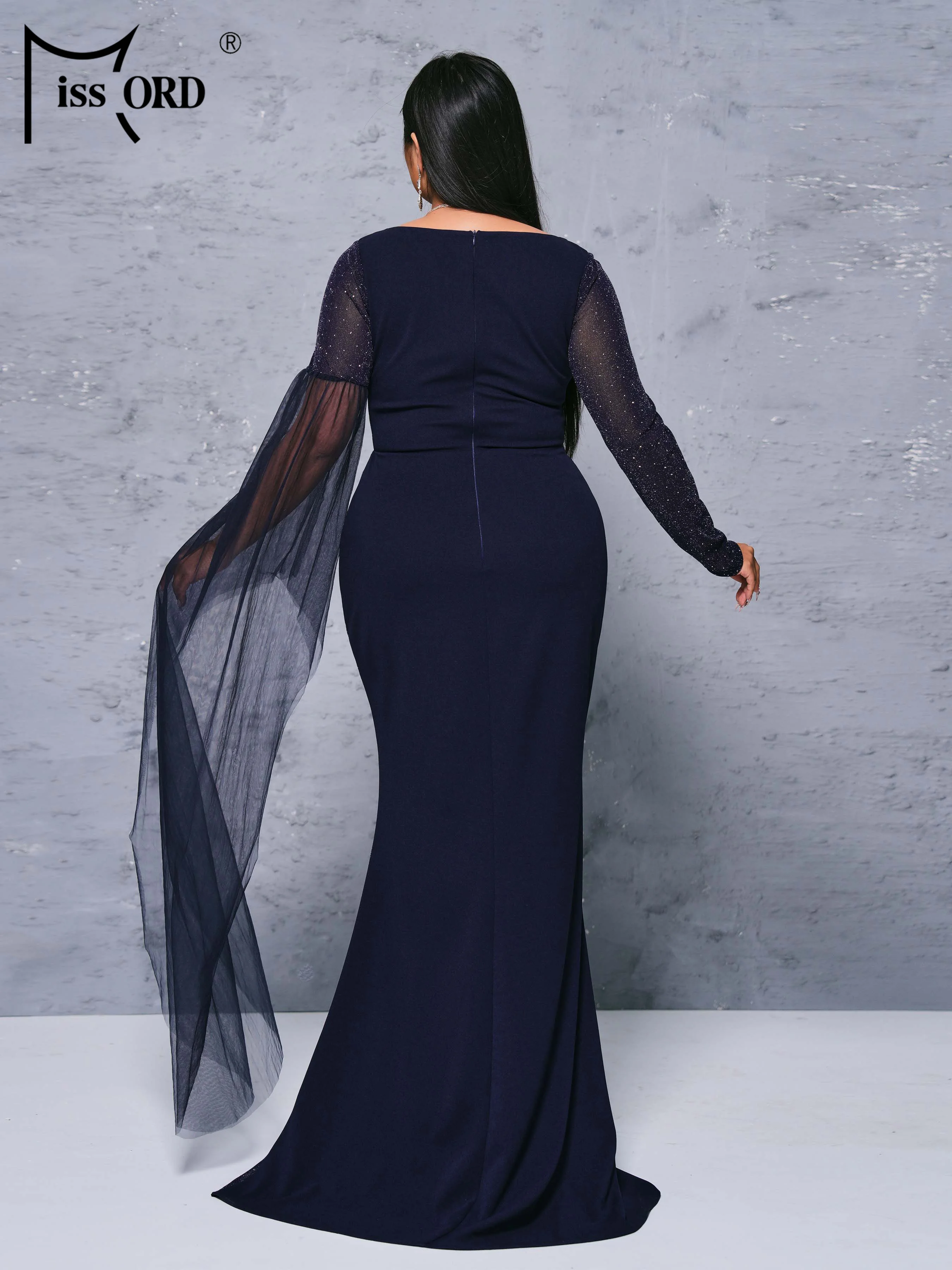 Missord New Plus Size Church Dress Party Dress Square Neck Long Sleeved Split Evening Floor Length Dress