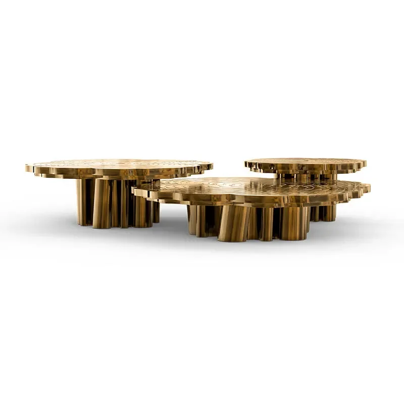 Modern simple stainless steel special-shaped irregular high-end artistic villa living room tree root coffee table combination