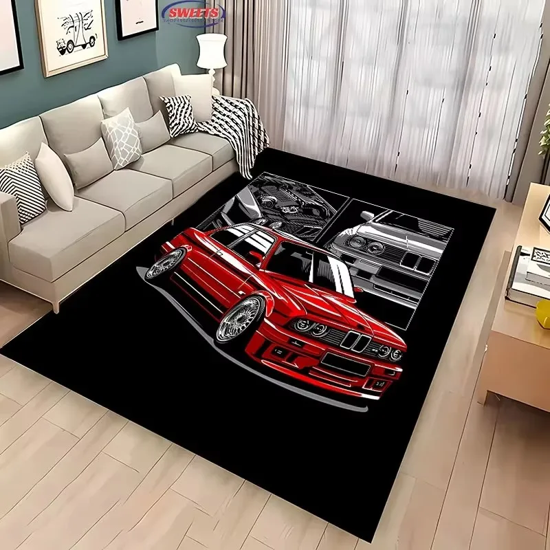 Modern Car Pattern Mat for Entryways, Living Rooms, Bedrooms, Bedside, Gaming Chairs 3D Printing Racing Car Pattern Carpet