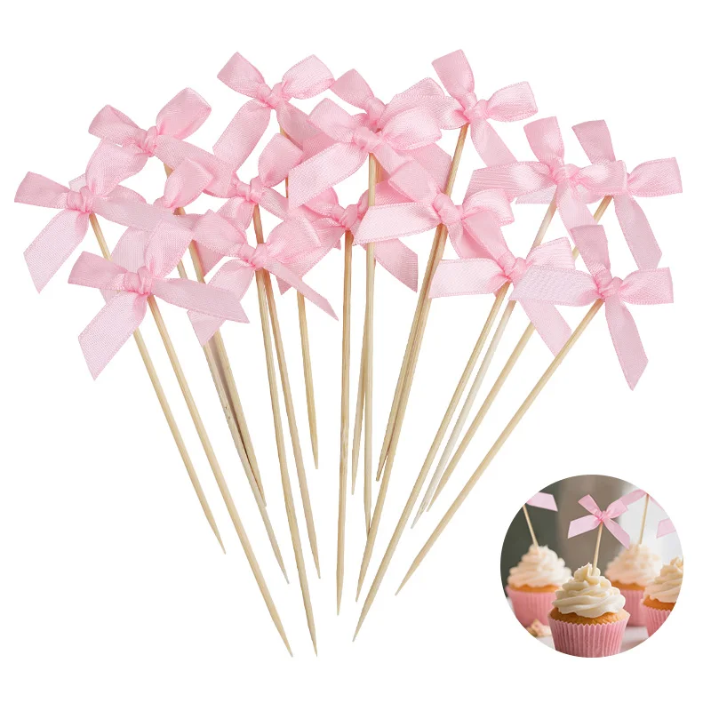

12Pcs Pink Bow Cupcake Toppers Kids Girls Birthday Party Cake Topper Decoration Baby Shower Wedding Bachelorette Party Supplies