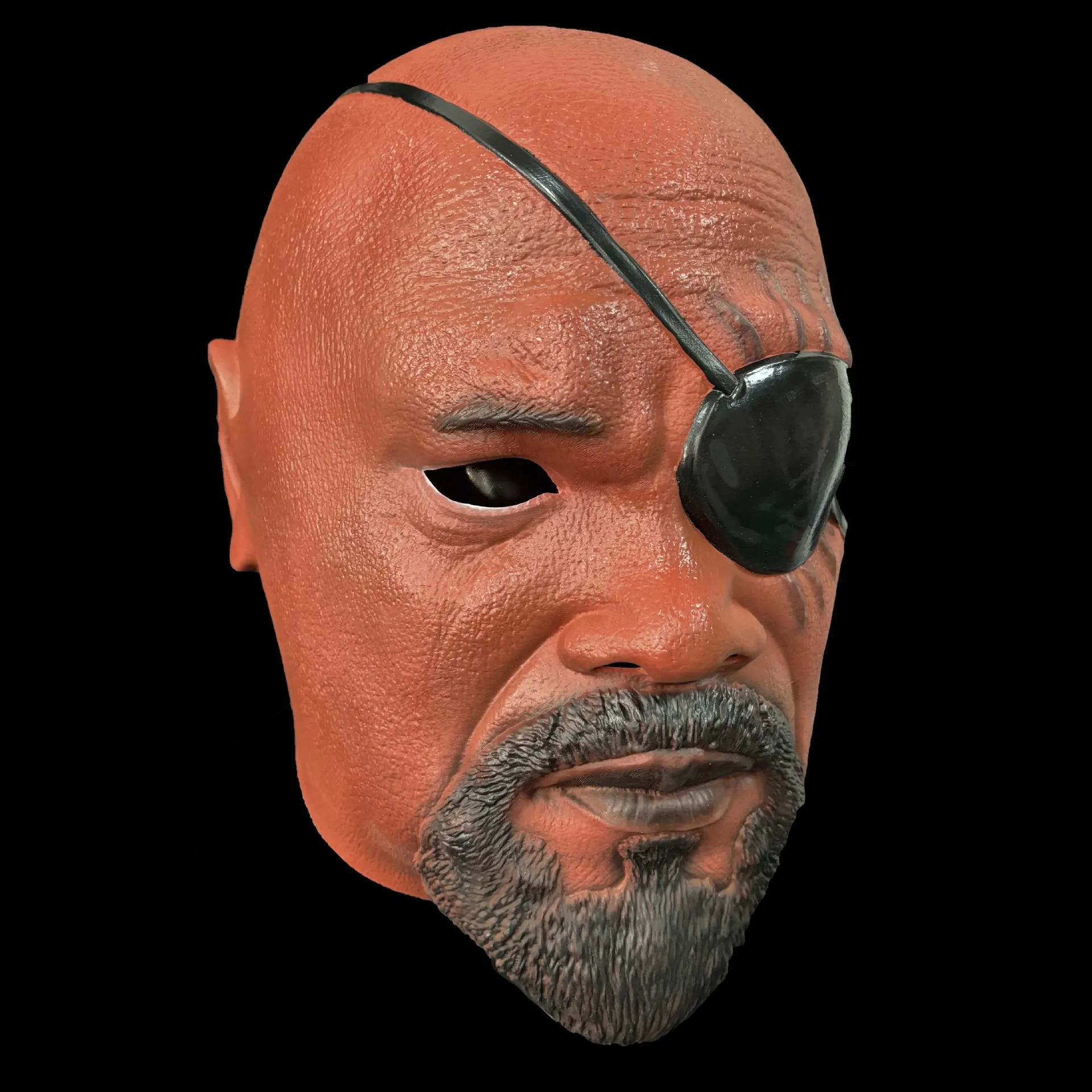Realistische Glatzkopf-Latexmaske mit Augenklappe, bärtige Narben-Gesichtsmaske für Erwachsene, Halloween-Cosplay-Maskerade-Party-Requisiten – Detail 2