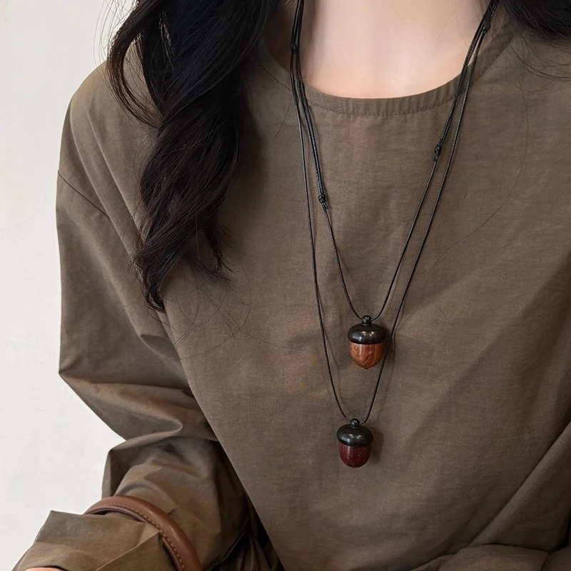 Hot Sale Creative Openable Acorn Pendant Long Necklaces Choker For Women Men Niche Sweater Chain Jewelry Gift view 2