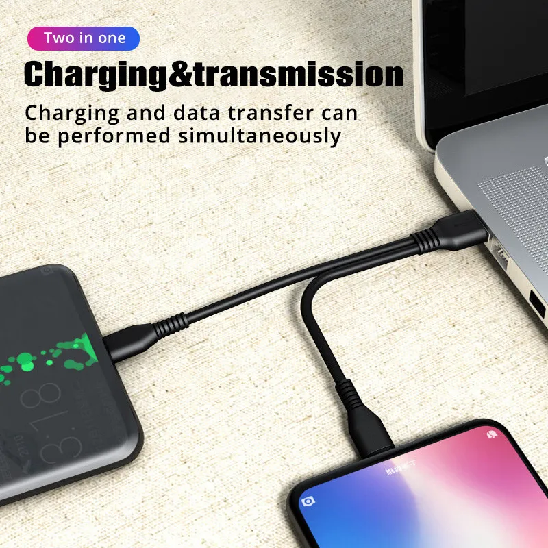 Tkey 2 in 1 마이크로 USB C 케이블, 휴대폰 충전기, 샤오미 화웨이용 2 USB C 충전기 코드, C타입 스플리터 케이블 충전