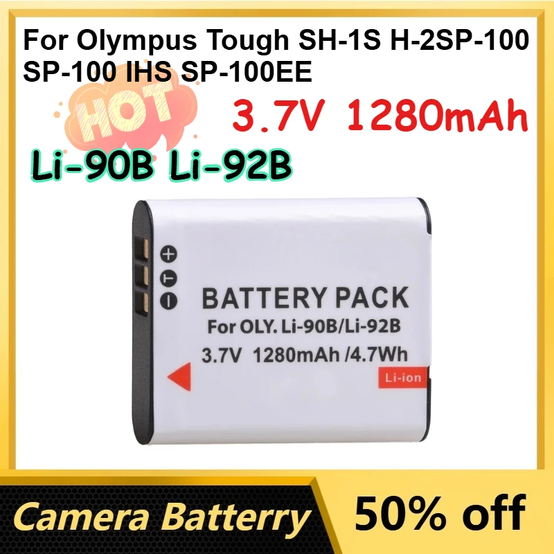 

3.7V 1280mAh Li-90B Li-92B High-Quality Li-ion Battery for Olympus Tough SH-1S H-2SP-100 SP-100 IHS SP-100EE Camera Batteries