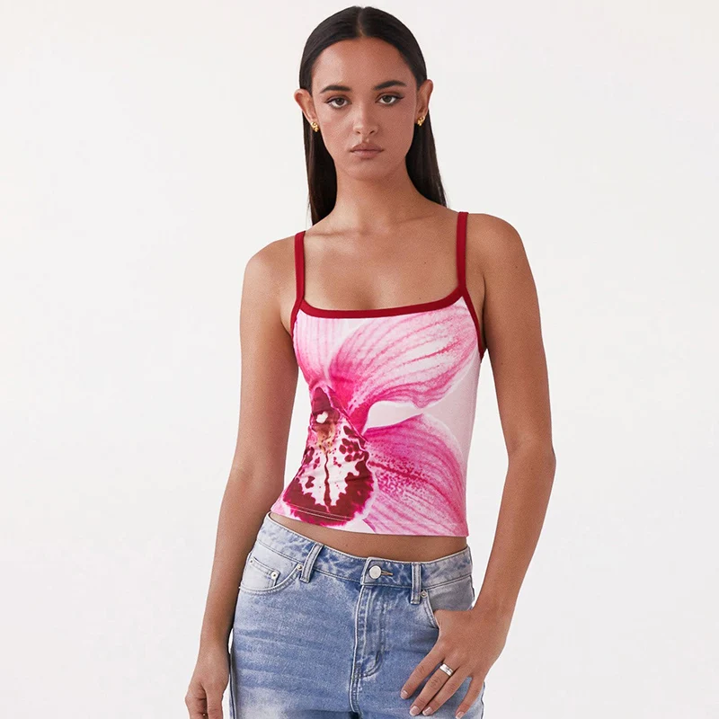 CUTENOVA 2024 Summer Sexy Flowers Print Camisole Spaghetti Strap Sleeveless Crop Tops Hottie Girls Streetwear Tank Top New Fashi