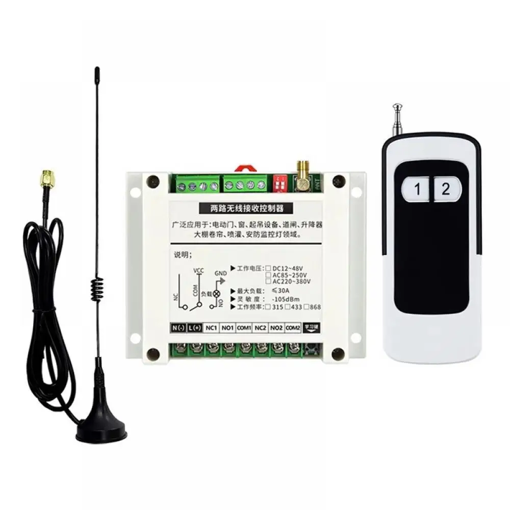 DC12V 48V 433MHz Wireless Remote Control Switch 2CH Relay Receiver Retractable Antenna RF Remote for Motor Forward Reverse Light